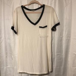 thin off white/cream Vneck with charcoal outline